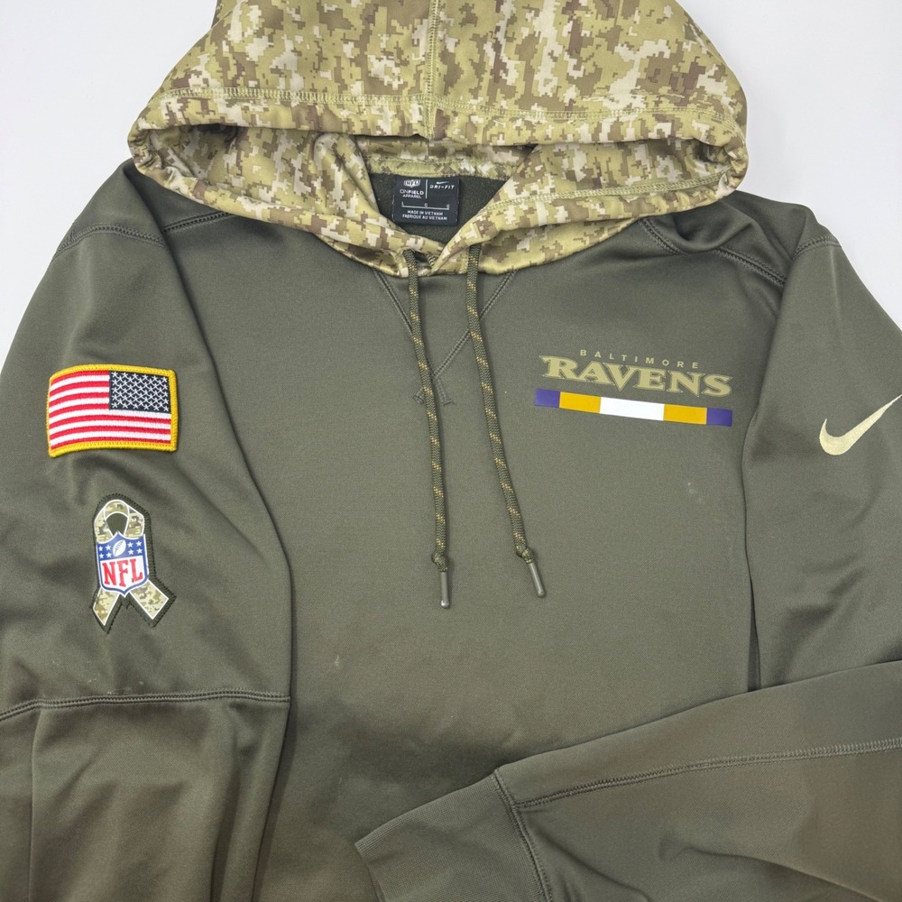 Nike Baltimore Ravens‎ NFL Salute to Service Hoodie Olive Camo Men's Large FLAW